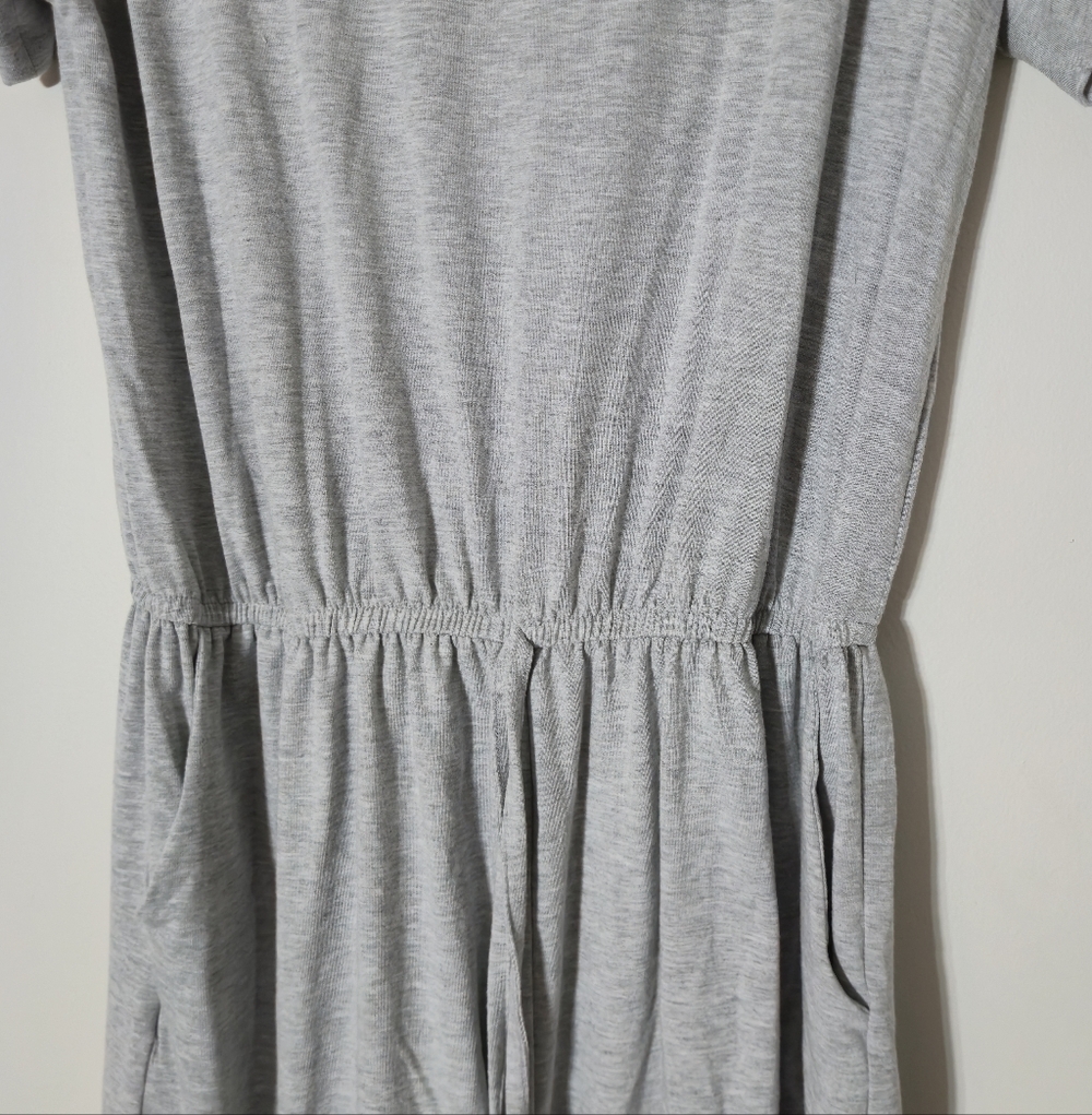 ZENANA 1X Loungewear Grey Romper Elastic Waist Keyhole Back Short Sleeve Dress - Picture 5 of 14